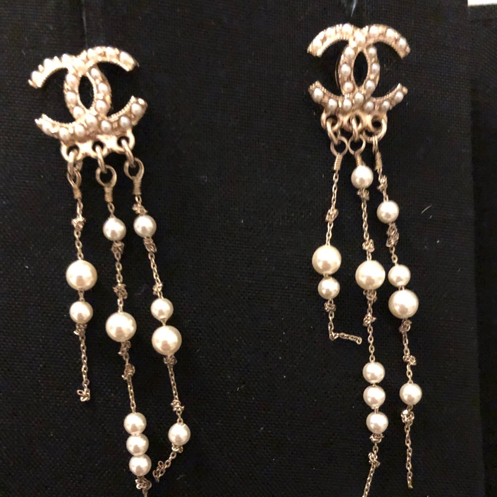 Authentic Chanel gold pearl earrings